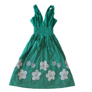 y2k polka dot midi dress green white flower print size large my michelle